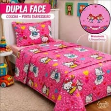 Kit Colcha Lençol Manta Cobre Leito Dupla Face Solteiro Bouti Infantil Personagens 1,60x2,40m Dupla Face 2 Peças