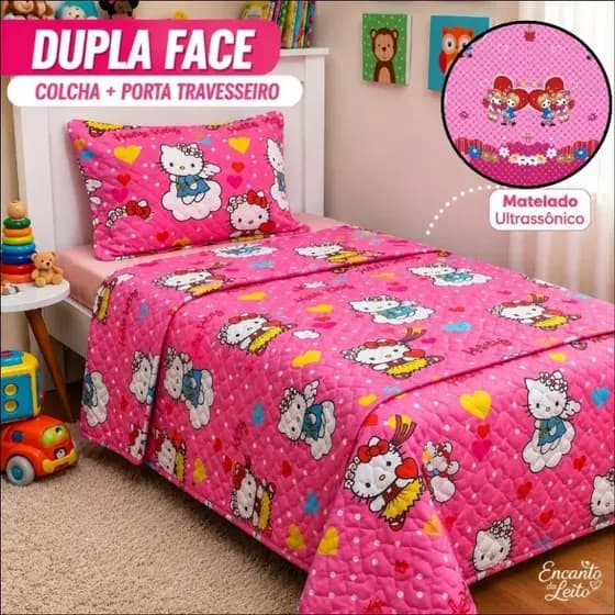Colcha Lençol Manta Cobre Leito Dupla Face Para Cama Solteiro Criança Infantil 2,40x1,60  Menino Menina Quarto  2 peças