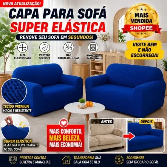 Kit Capa Forro de Sofá 2 e 3 Lugares Coladinha Ligadinha Malha 2 & 3 Lugares – 100% Poliester Grande