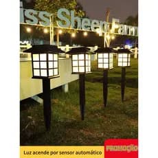 Kit Luz Solar Led À Prova de Chuva e Vento, Luminária Espetada para Jardim, Gramado, Branco Frio