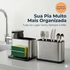Organizador de Pia Cozinha em Aço Inox  Multifuncional Porta Esponja + Porta Talheres/Kit Unitario em Aco Inoxidavel
