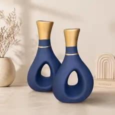 Vaso Par Furado Ceramica Rack Sala Dupla Enfeite Decorativo Aparador Kit Garrafa