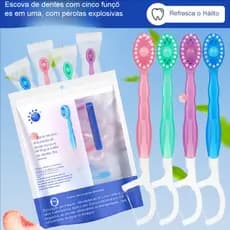 Mini Escova De Dentes Descartável 5 Em 1 Fio Dental Multifuncional-Refresca O Hálito , Limpa A Boca