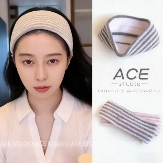 Faixa de cabelo especial para lavagem facial, 2025, novo estilo, máscara de maquiagem, aba larga, simples, listrada, esp
