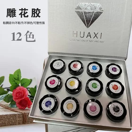 Huaxi12 cores Huaxi pintado esculpido cola cor sólida 3D Manicure moldar cola tridimensional fototerapia Glu