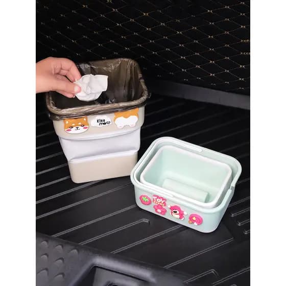 Lixeira de carro dobrável, criativa, desenho animado, armazenamento traseiro, guarda-chuva, lixeira sanitária para carro