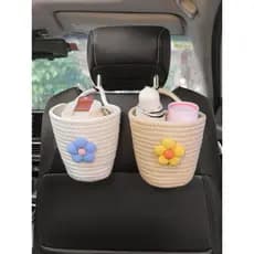 Lixeira de carro com flores pequenas e frescas, lata de lixo criativa para assento de carro, suspensão traseira, caixa d