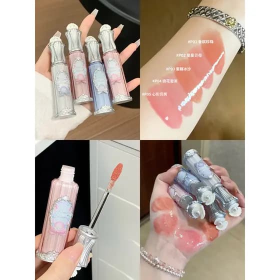 Flor sabe concha pérola essência labial brilho labial vidro Nude hidratante hidratante brilho de água