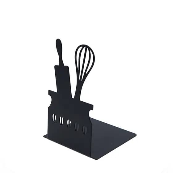 Metal oco tipo utensílios de cozinha estilo talheres bookends Desktop estudante mesa livro armazenamento preto ferro boo