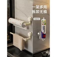 Ventosa suporte de toalha de cozinha plástico envoltório cabide armário perfuração-livre pano titular rolo rack de armaz