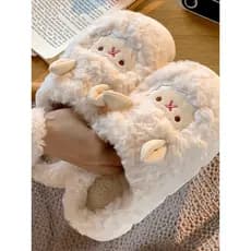 Chinelos de algodão de cordeiro bonito salto feminino inverno interior casa de sola grossa antiderrapante sapatos de con