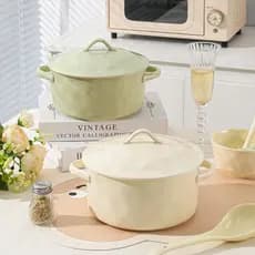 Tigela de sopa grande estilo creme com orelha dupla doméstica 2024 novo estilo panela de sopa grande de cerâmica com tam
