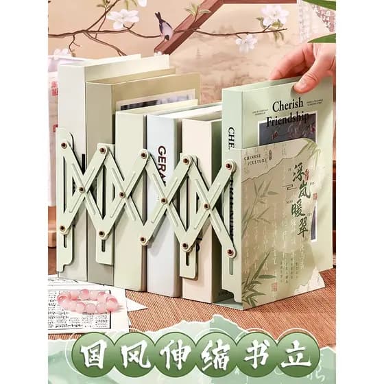 Estante de livros retrátil estilo antigo na moda nacional Livro de mesa integrado Rack de armazenamento fixo dobrável Su