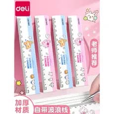 Deli Cartoon Bear Ruler 15cm com linha ondulada Alunos do ensino fundamental Régua de Grade de primeira série especial p