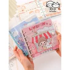 Abu Square Handbook 2024 Manual fofo para meninas de alto valor Casca macia Transparente Folhas soltas Caderno removível