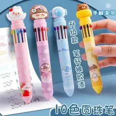Caneta esferográfica de dez cores desenho animado fofo criativo caneta esferográfica multicolorida tipo Push caneta mult