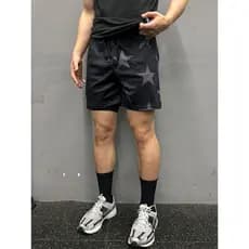 BKCXZICE American Retro Street Dark Padrão Estrela Shorts Esportivos Malha Respirável Treinamento Fitness Calças de Basq
