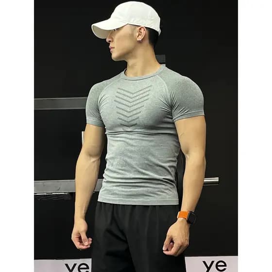 SMVP Sem Costura Jacquard Americano Fitness Manga Curta Sensação Fresca Secagem Rápida Forte Fechamento Camiseta Esporti