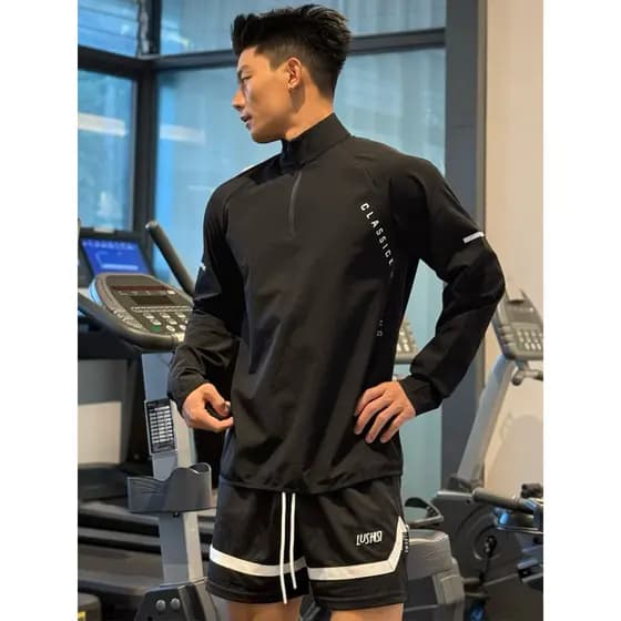 BKCXZICE Camiseta esportiva com meio zíper, manga comprida, outono, corrida, ciclismo, treinamento, roupas de Fitness, j