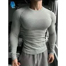 BKCXZICE Icebreaker esportes de secagem rápida manga comprida camiseta masculina sem costura correndo camisa de fundo te