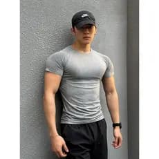 BKCXZICE Shark Jacquard American Stretch Slim-fit Camiseta de secagem rápida masculina Fitness muscular de manga curta