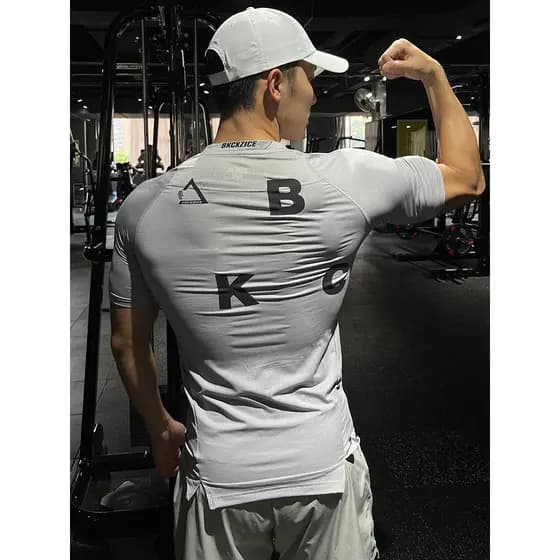 BKCXZICE Muscle Fitness camiseta masculina Skinny de manga curta ao ar livre treinamento de corrida esportes Slim-Fit el