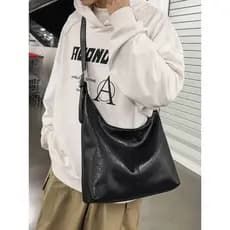 Japonês estilo coreano preto plutônio couro macio sacola novo estilo masculino de grande capacidade Casual All-Match bol