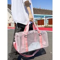 Bolsa de viagem feminina, bolsa de bagagem de viagem de negócios de curta distância, portátil, transparente, praia, nata