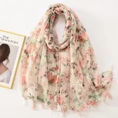 Primavera verão novo estilo simples elegante fresco algodão linho sentir lenço de seda feminino damasco cor flor impress
