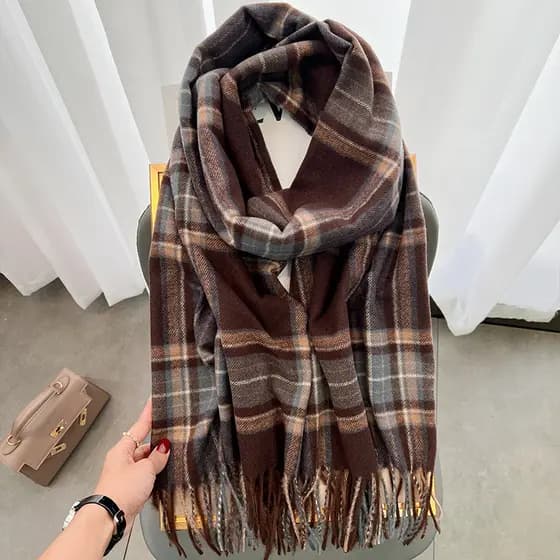 Versão coreana outono inverno xadrez cachecol feminino estilo japonês inverno clássico All-Match borla engrossado quente