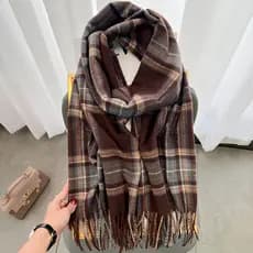 Versão coreana outono inverno xadrez cachecol feminino estilo japonês inverno clássico All-Match borla engrossado quente