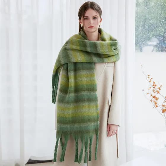 Nicho inverno novo estilo High-End quente engrossado cachecol feminino inverno listrado lenço macio pele-amigável