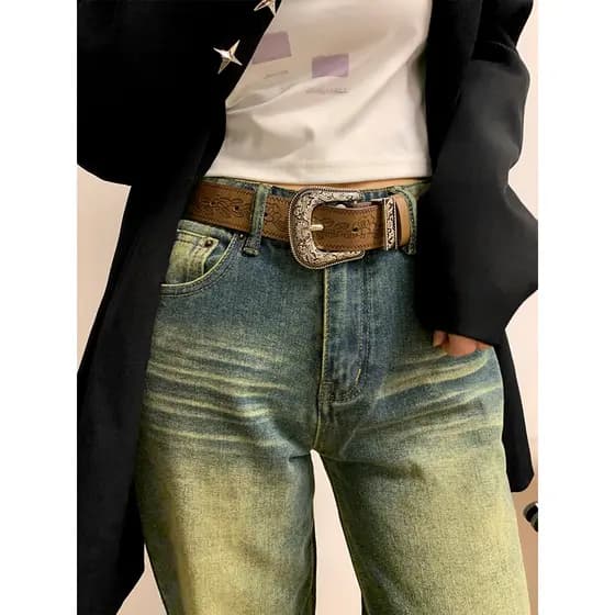 Americano Retro marrom cinto largo feminino 2025 novo estilo outono inverno quente menina y2k All-Match cinto Jeans High