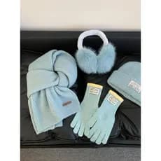 Lenço de malha azul coreano feminino inverno 2026 novo estilo atmosfera quente luvas à prova de frio Earmuffs chapéu con
