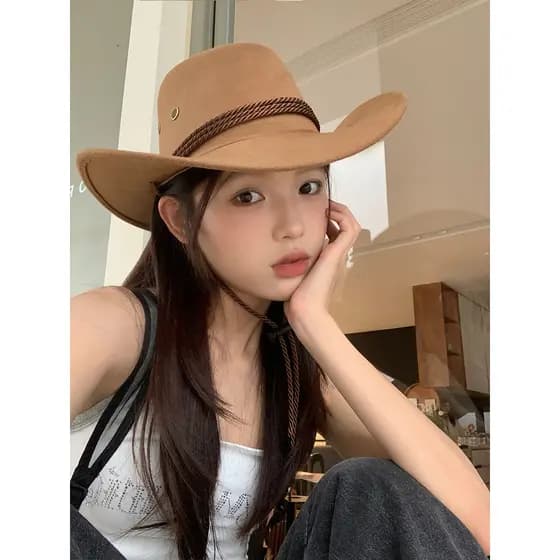 Americano Retro ocidental Cowboy chapéu feminino verão protetor solar grande borda rosto pequeno caminhadas chapéu praia