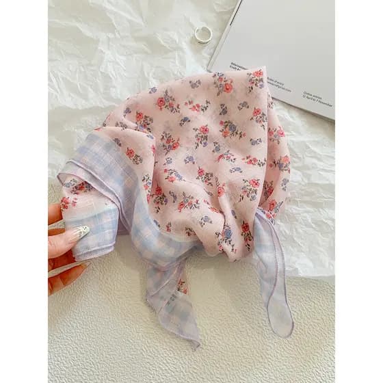 Coreano preguiçoso estilo Pastoral Floral cachecol feminino primavera verão fino Retro All-Match literário lenço quadrad