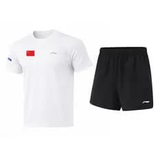 Li Ning Esportes Terno de Secagem Rápida Shorts de Manga Curta Novo Estilo Correndo Esportes Respirável Transpiração Hom
