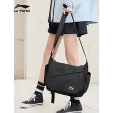 Li Ning bolsa mensageiro feminina, novo estilo, grande capacidade, preta, mensageiro, esportes, oficial, viagem ao ar li