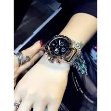 Único na moda grande mostrador relógio feminino moda senhoras pulseira de aço dourado relógio High-End dominador feminin