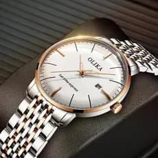 OLIKA Moda Relógio Masculino Banda de Aço Sólido Tendência Casual Único Luminoso 3D Espelho Curvo Relógio Masculino