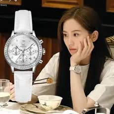 Liu Shishi Mesmo Estilo Relógio Feminino Totalmente Automático Multi-Função Relógio Feminino Marca Couro Genuíno Banda d