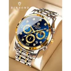 Binbang relógio masculino marca genuína automático não mecânico relógio de aço banda negócios masculino à prova dwaterpr