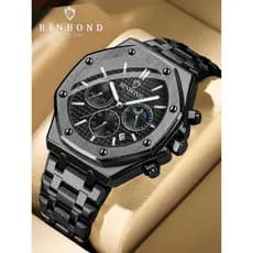 BINBOND/Binbon Novo Estilo Dominador Relógio Masculino Banda de Aço Relógio de Quartzo À Prova D 'Água Luminoso Multifun