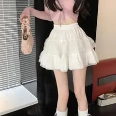 Saia francesa bufante saia de renda feminina verão saia de malha estilo balé saia de bolo branco saia fofa