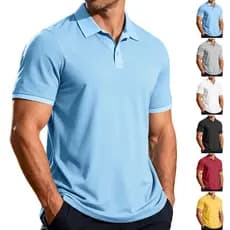 Comércio exterior americano Amazon verão novo estilo camisa polo masculina cor sólida lapela cor combinando camisa polo
