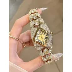 Luz de luxo cheio de diamante relógio nicho personalidade oco pulseira estilo em forma especial mãe-de-pérola Gypsophila