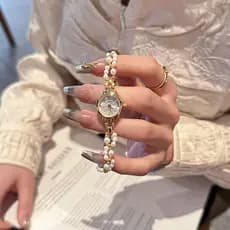 SKHL tempo e espaço corredor novo estilo pérola corrente relógio luz luxo elegante suave romântico requintado pulseira r