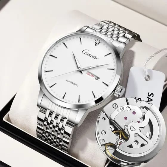 Luminoso automático oco relógio masculino High-End moda calendário relógio de quartzo à prova dwaterproof água falso mec