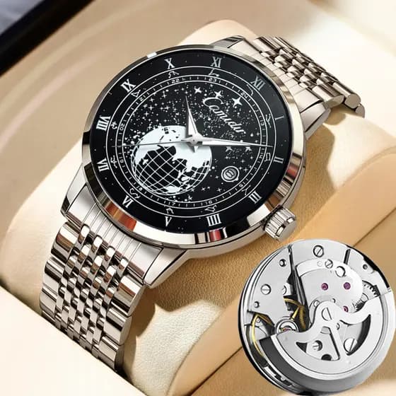 Gypsophila genuíno autêntico relógio mecânico automático oco relógio masculino à prova dwaterproof água calendário moda