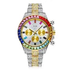Relógio de quartzo masculino Rainbow Di Rainbow Disc Diamond Business Relógio de quartzo à prova d'água Gypsophila Relóg